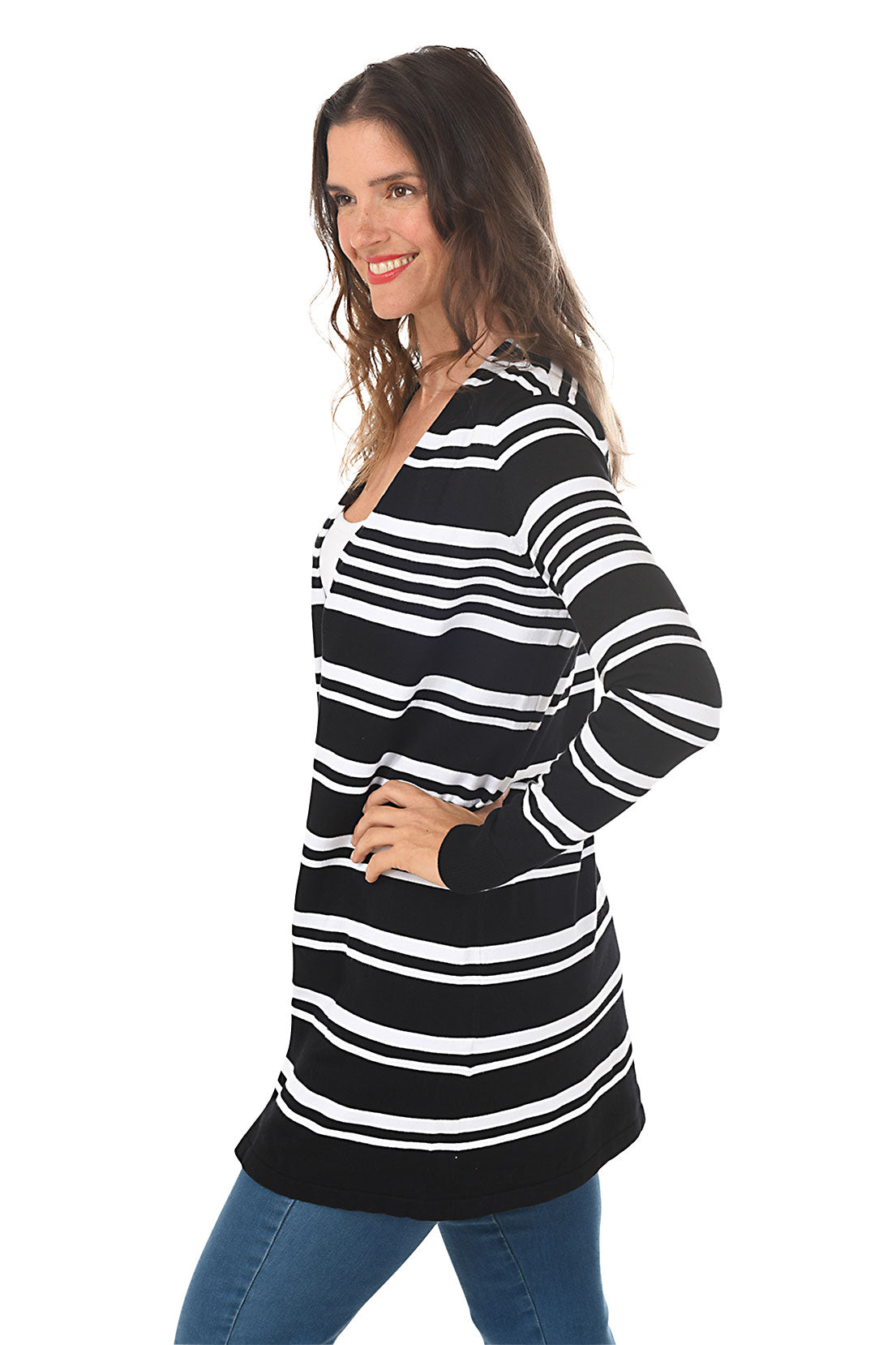 Monochromatic Striped Long Sleeve Cardigan
