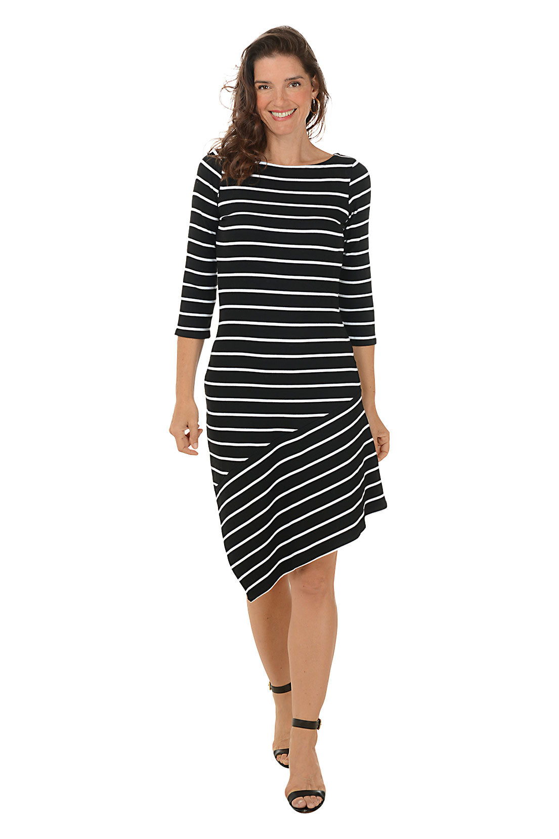 Striped Rib Knit Asymmetrical Dress