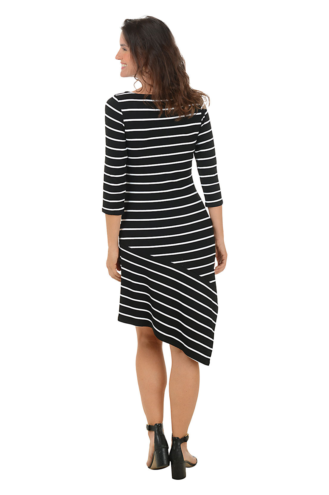 Striped Rib Knit Asymmetrical Dress