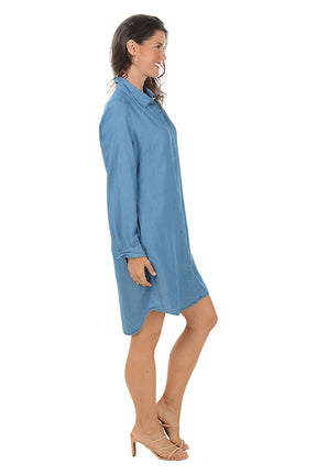 Tencel Button-Front Shirt Dress
