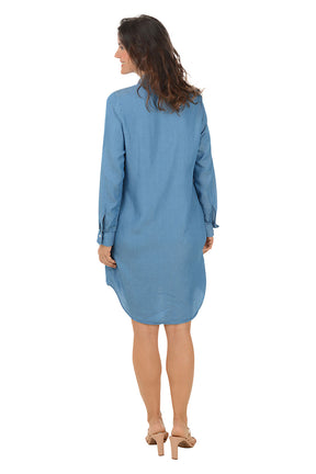 Tencel Button-Front Shirt Dress
