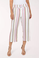 Woman wearing multi striped crop pants