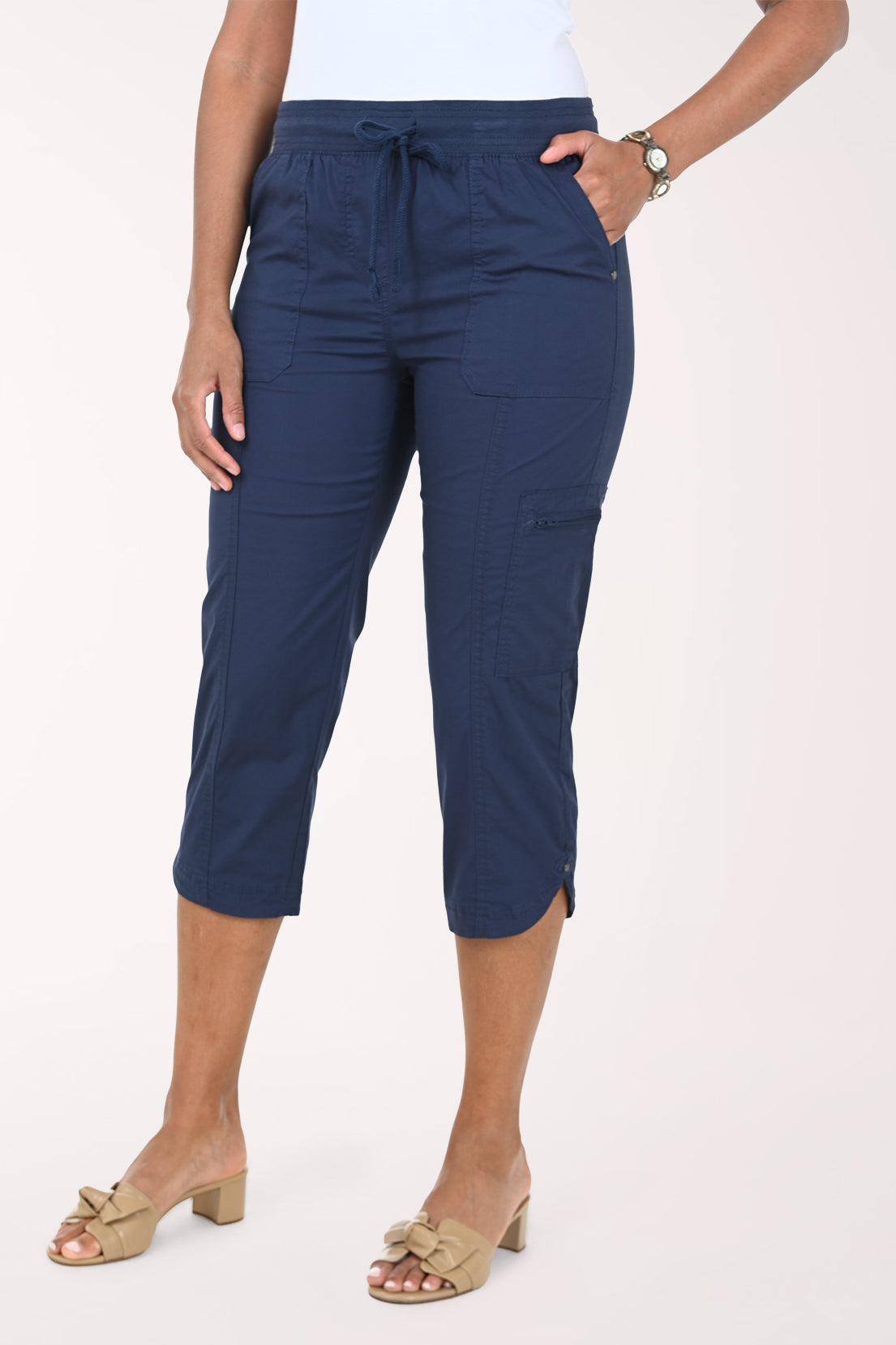 Solid Amanda Cotton Poplin Capri Pant