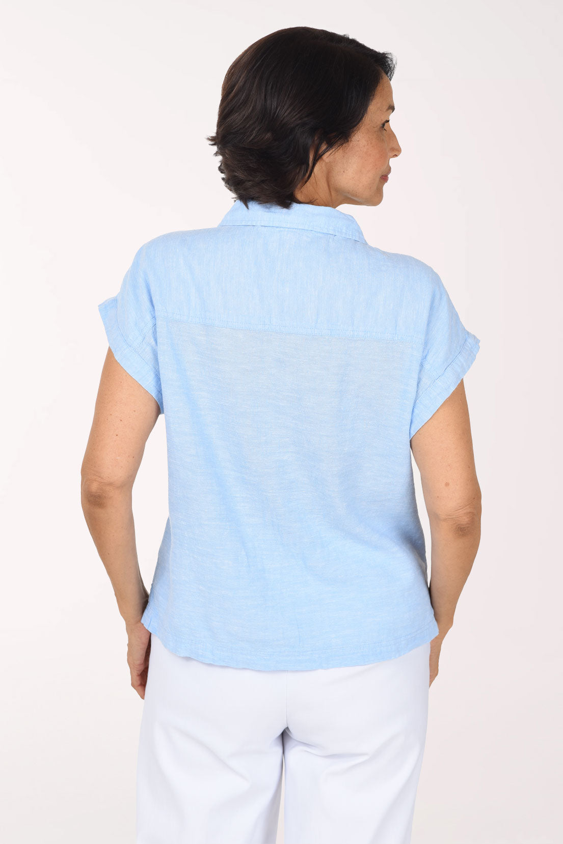 Linen-Blend Cap Sleeve Shirt