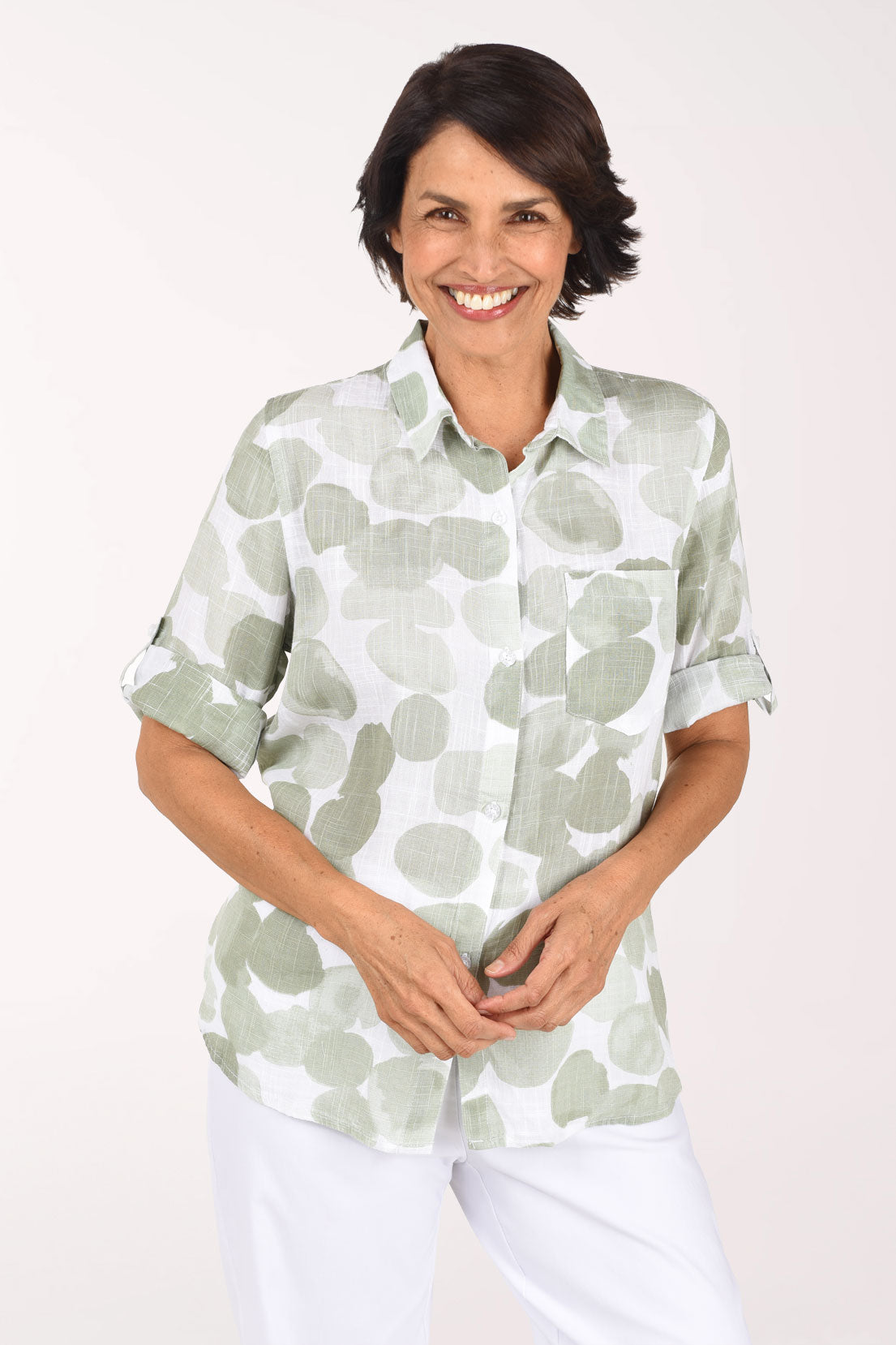 Moss Dots Gauze High-Low Shirt