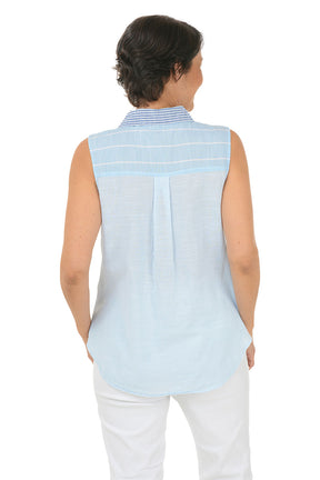 Colorblock Striped Cotton Sleeveless Shirt