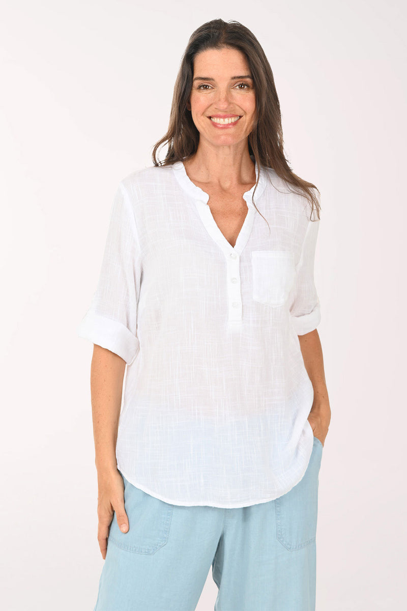 Solid Gauze Henley Blouse | Dash
