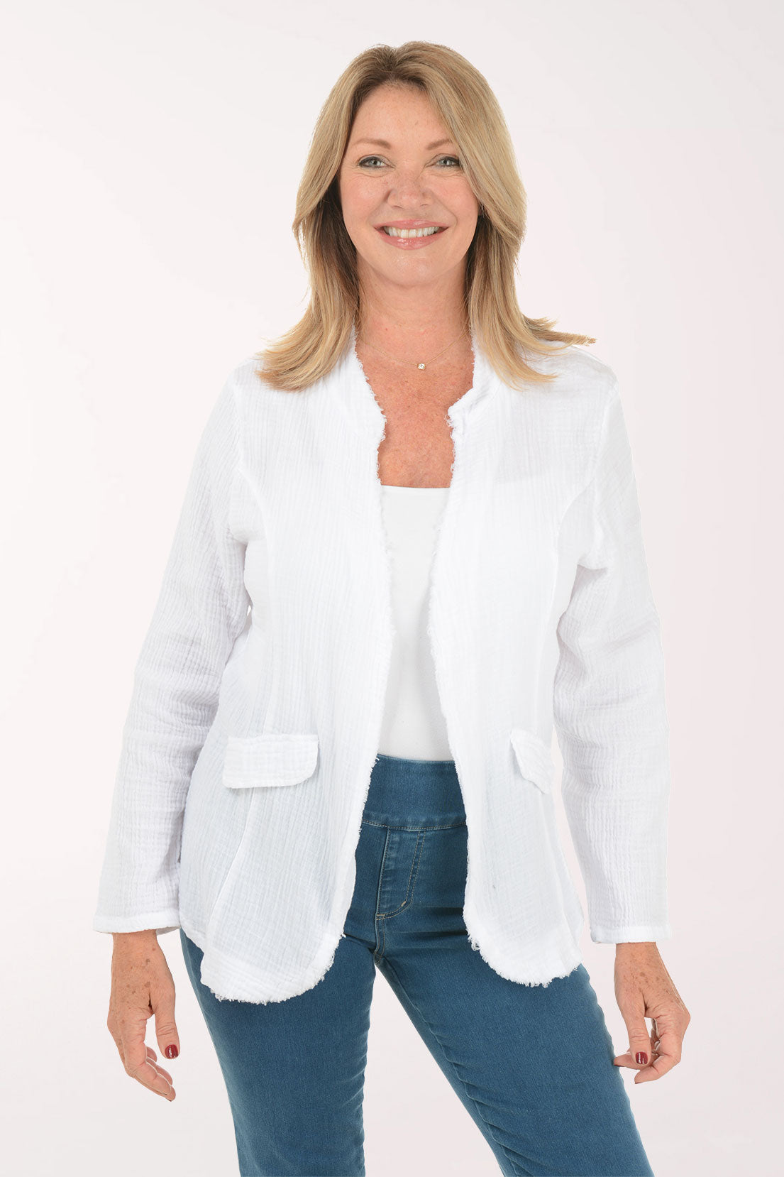 Cotton Gauze Open Front Jacket