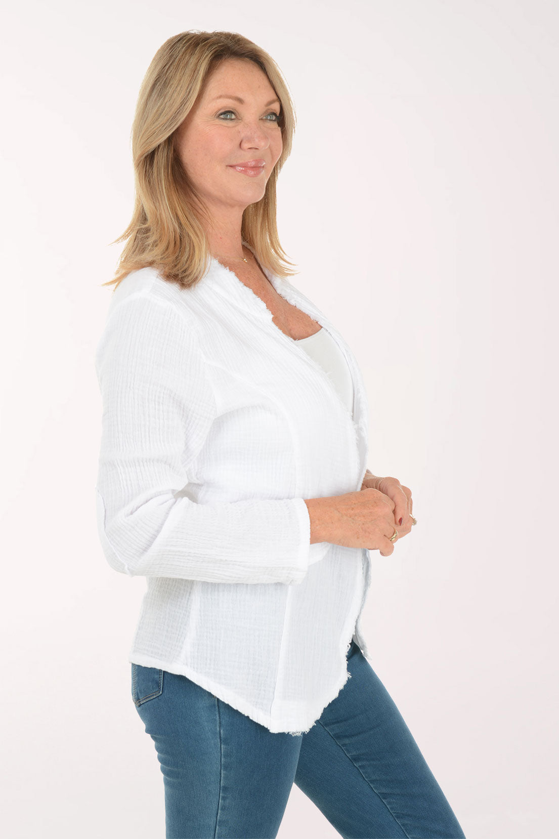 Cotton Gauze Open Front Jacket