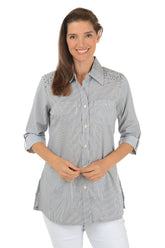 Black Rhinestone Pinstripe Shirt