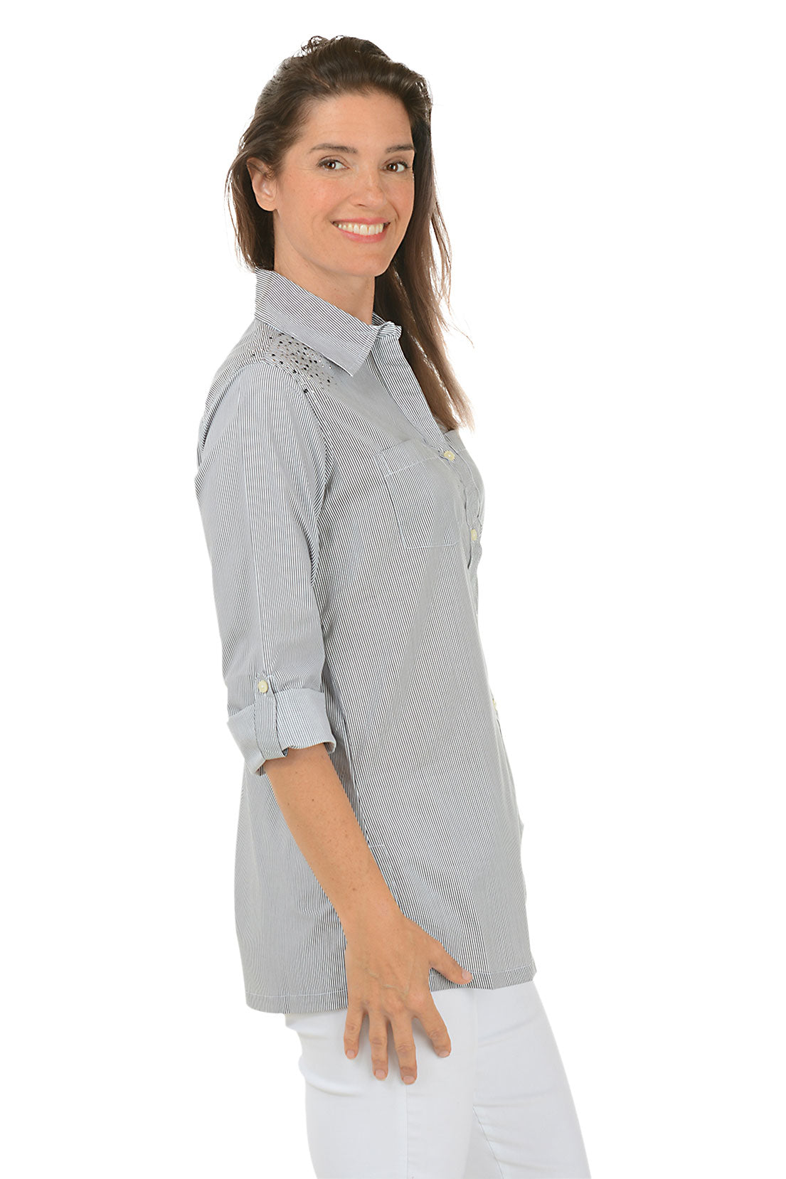 Black Rhinestone Pinstripe Shirt