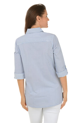 Blue Rhinestone Pinstripe Shirt