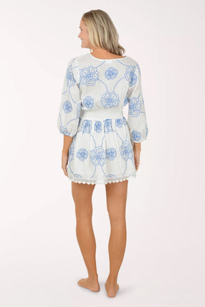 Embroidered Floral Smocked Waist Dress Cover-Up