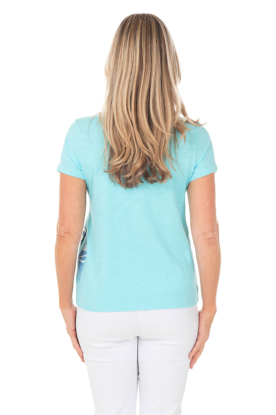 Turquoise Striped Fish V-Neck Tee