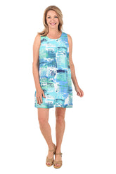 Turquoise Summer Surf Sleeveless Crinkle Dress
