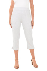 Light grey capri pants worn by a person on a white background- front shot