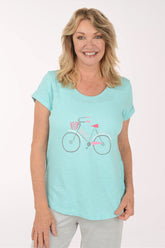 Mint Bicycle Cotton Cuffed Sleeve Tee