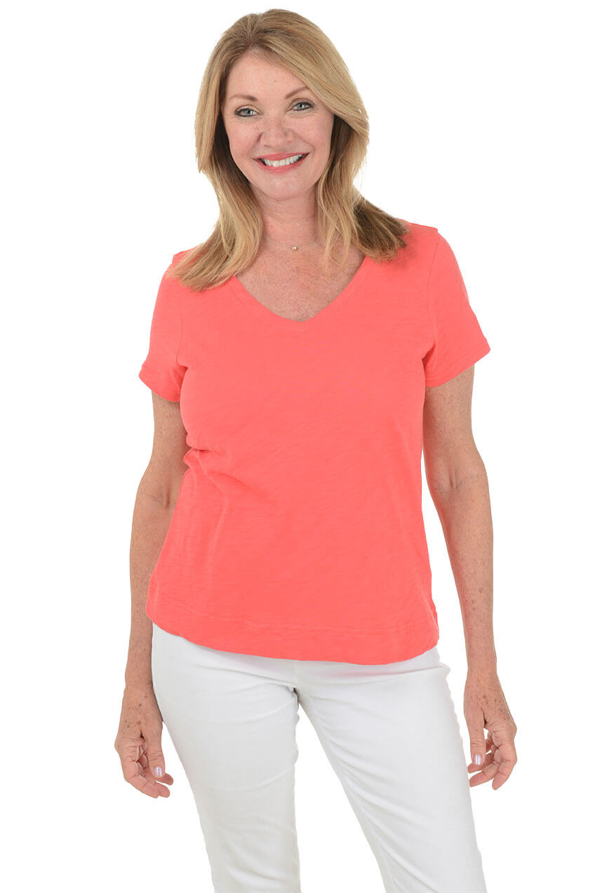 Slub Knit Short Sleeve V-Neck Tee