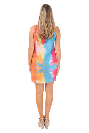 Bright Watercolor Textured Ruffle Sleeveless Dress