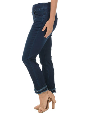 Fringe Scallop Embroidered Denim Ankle Pant