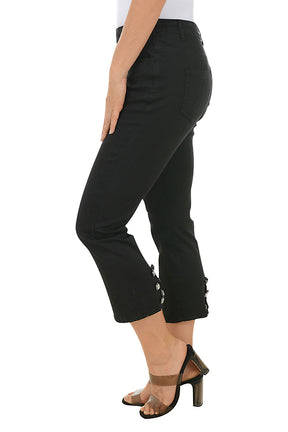 Black Sparkle Buttons Denim Crop Pant
