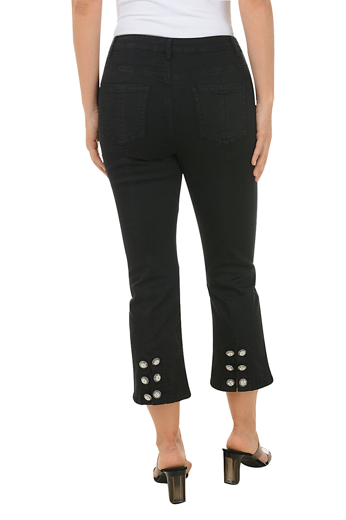 Black Sparkle Buttons Denim Crop Pant