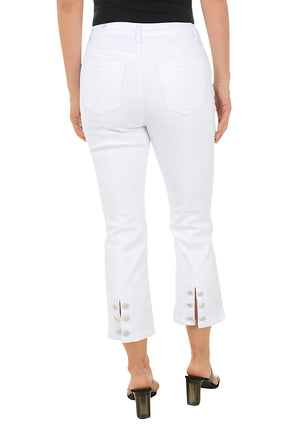 White Sparkle Buttons Denim Crop Pant