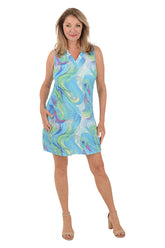 Sea Swirl Bubble Gauze Ruffle Sleeveless Dress