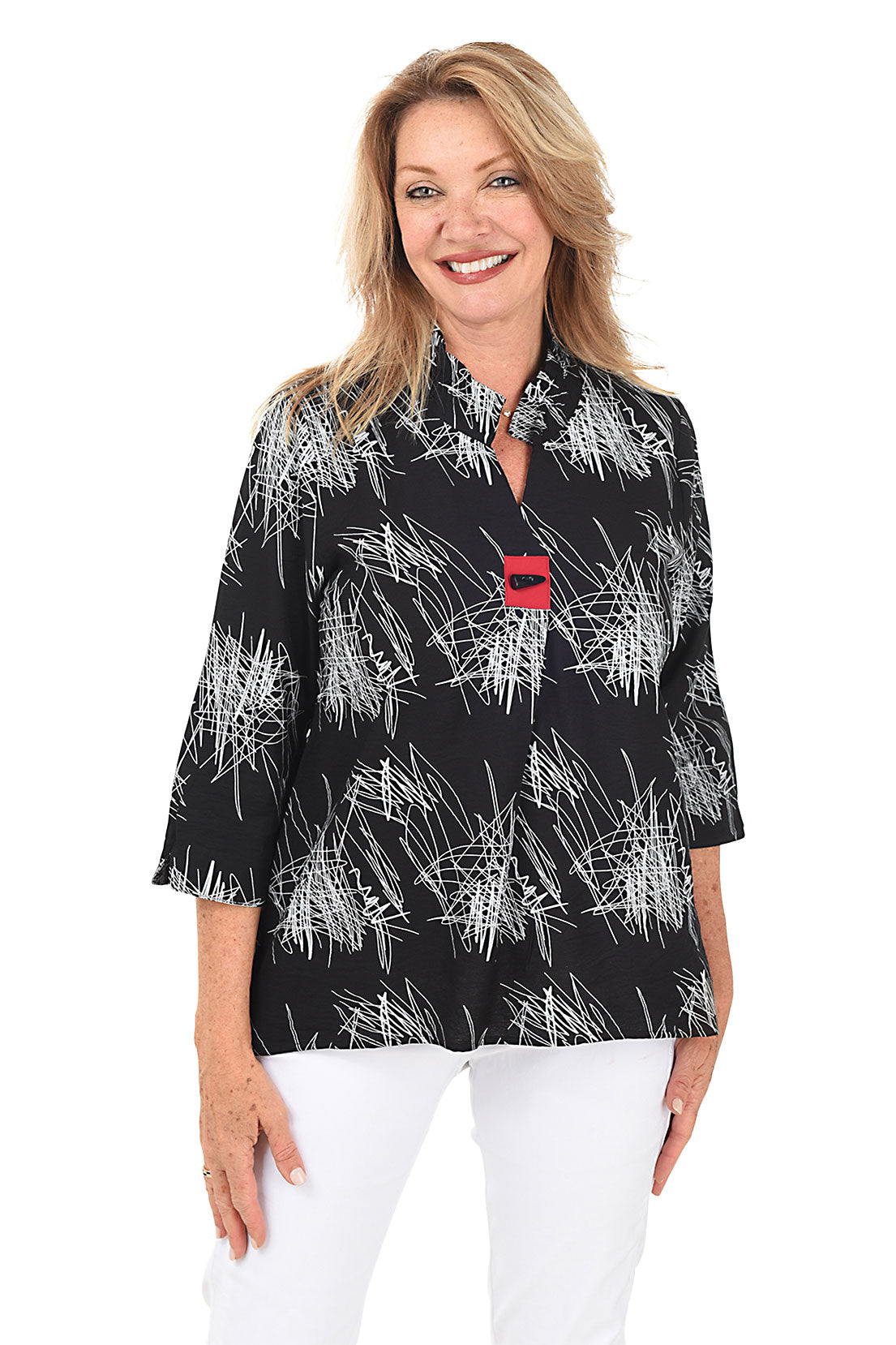 Black Scribble Pleated Front Blouse