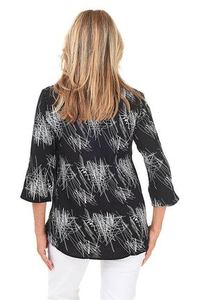 Black Scribble Pleated Front Blouse