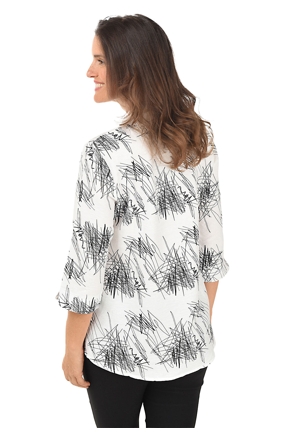 White Scribble Pleated Front Blouse