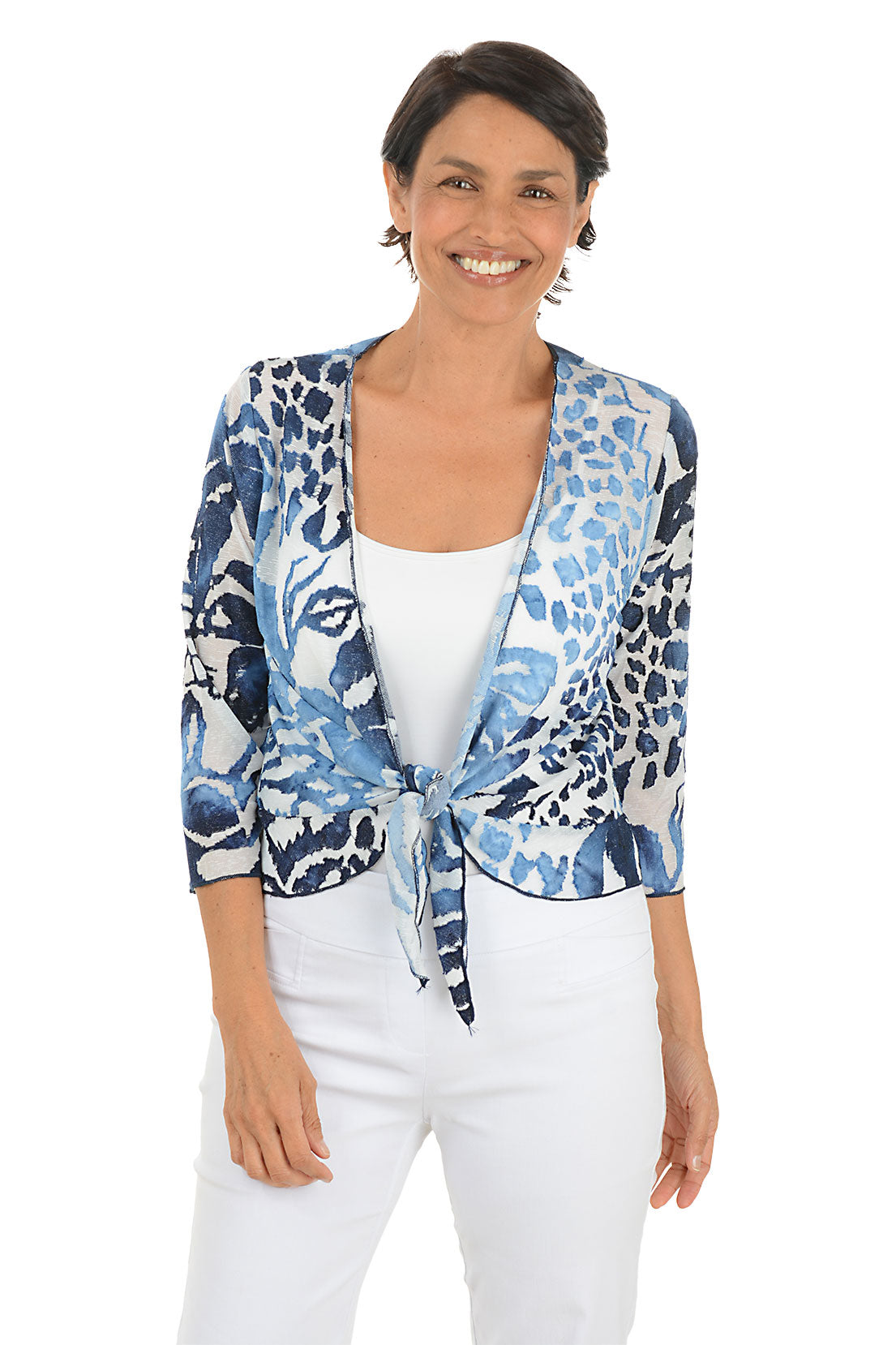 Leopard Textured Tie-Front Shrug
