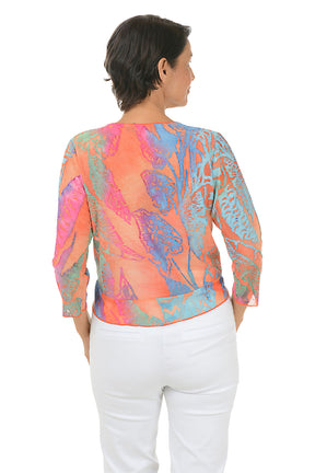 Leaf Textured Tie-Front Shrug