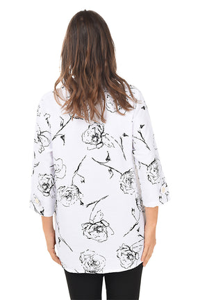 White Roses Button-Front Shirt