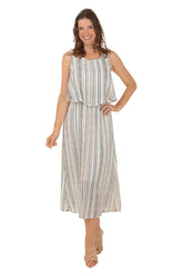 Brown Striped Sleeveless Popover Maxi Dress