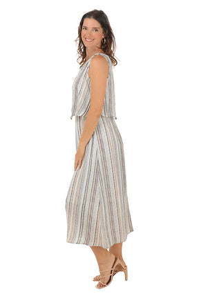Brown Striped Sleeveless Popover Maxi Dress