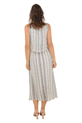 Brown Striped Sleeveless Popover Maxi Dress