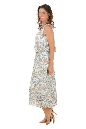 Muted Floral Sleeveless Popover Maxi Dress