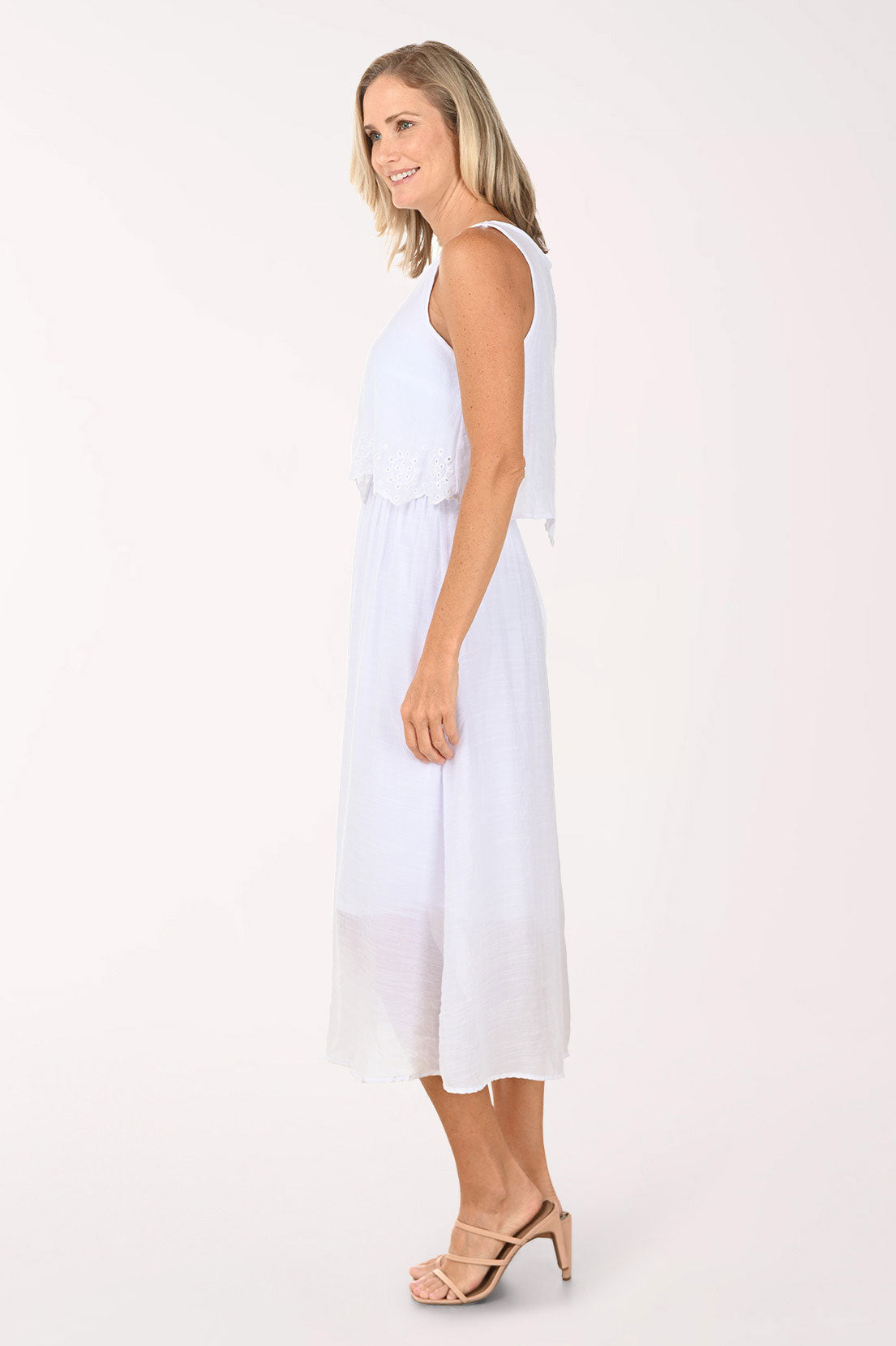 Embroidered Scallop Popover Sleeveless Maxi Dress