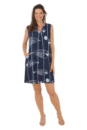 Fish Split Neck Sleeveless Dress