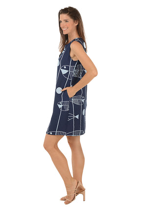 Fish Split Neck Sleeveless Dress