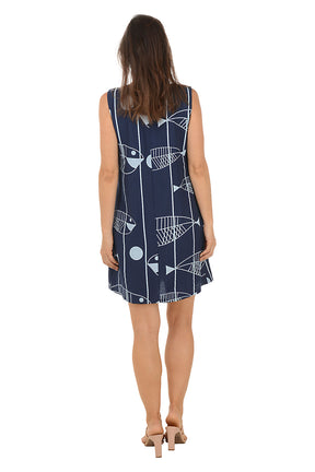 Fish Split Neck Sleeveless Dress