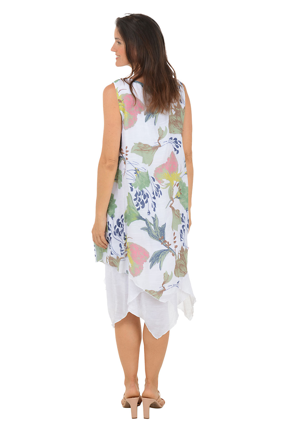 Flowerbuds Handkerchief Hem Sleeveless Dress