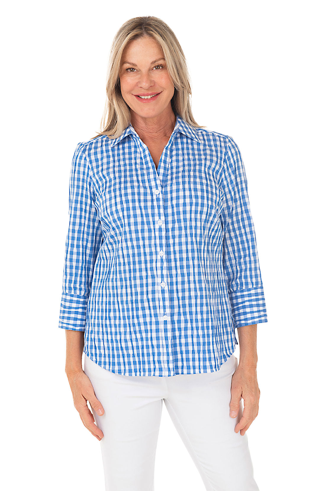 Mary Gingham Textured Button-Front Shirt