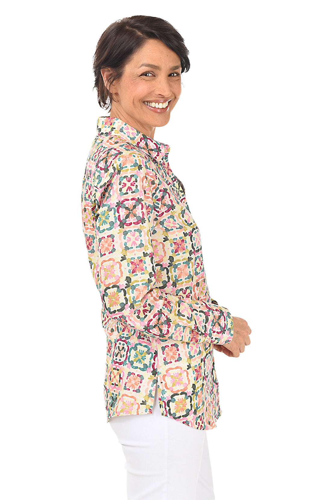 Zoey Watercolor Tiles Button-Front Shirt