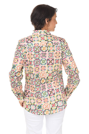 Zoey Watercolor Tiles Button-Front Shirt