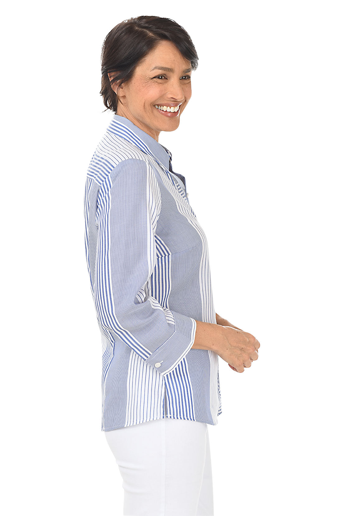 Luna Sapphire Stripes Button-Front Shirt
