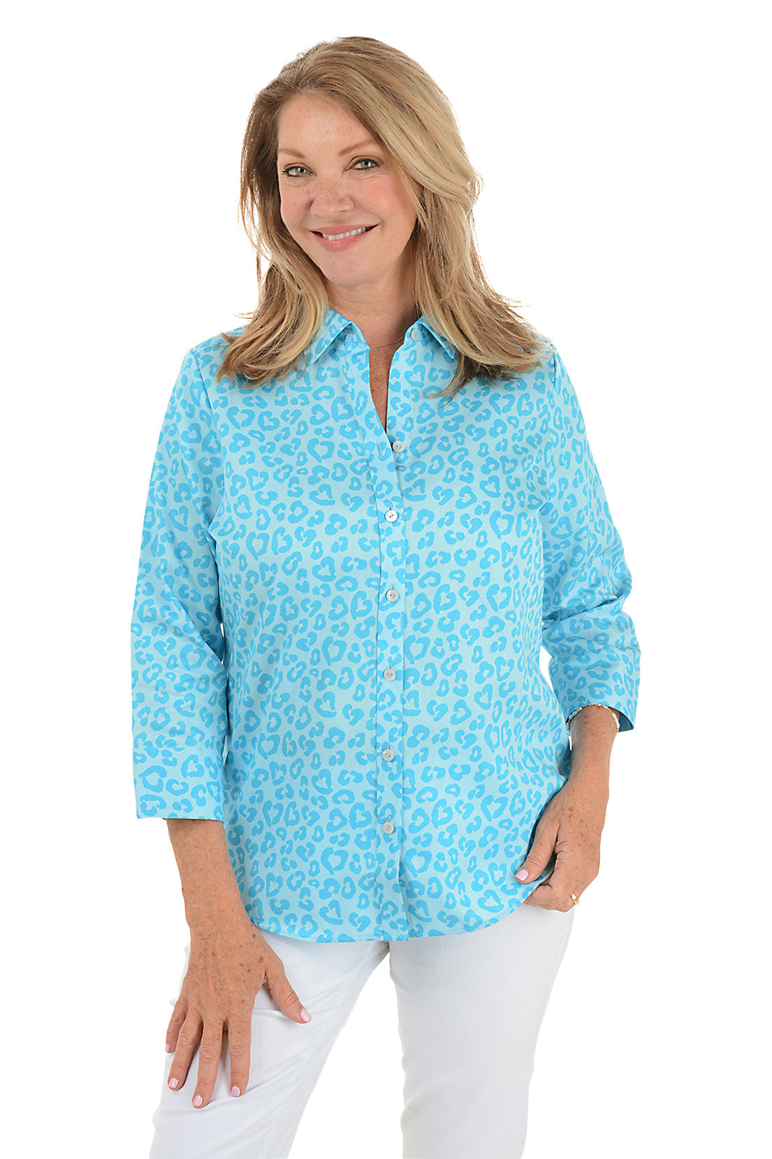 Ibiza Turquoise Leopard Margie Shirt