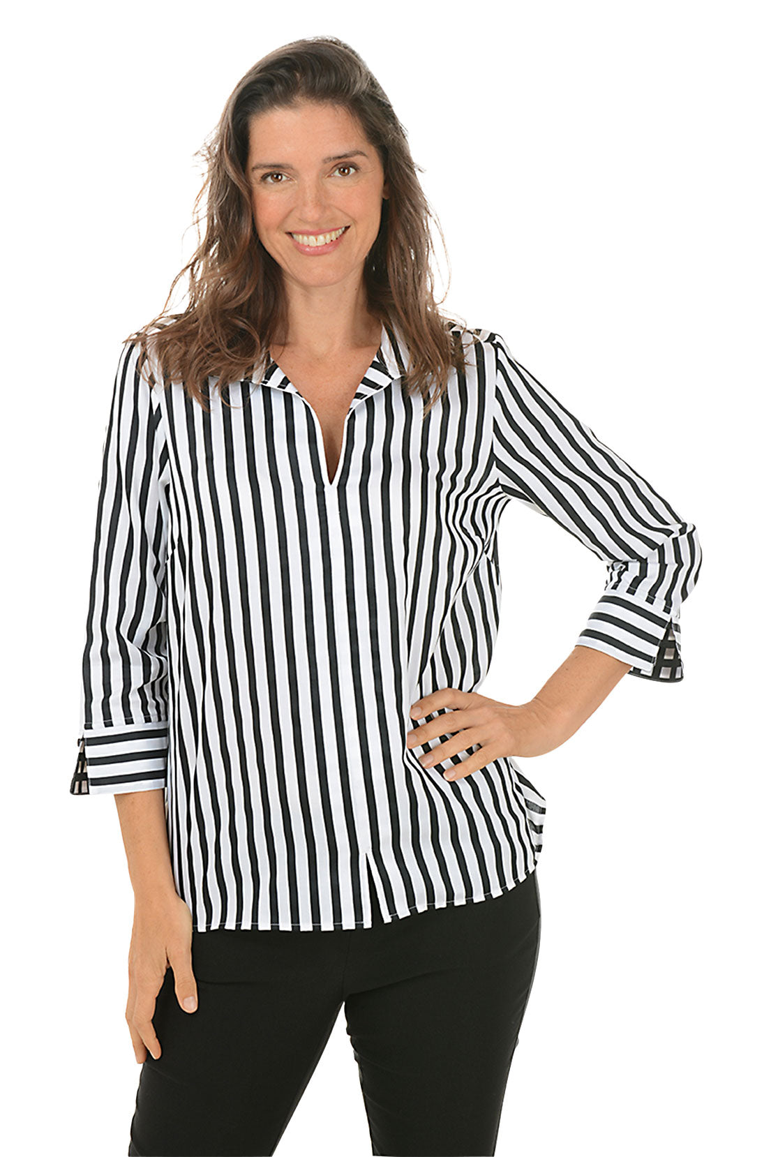 Monochrome Striped Agnes Pleated Back Blouse