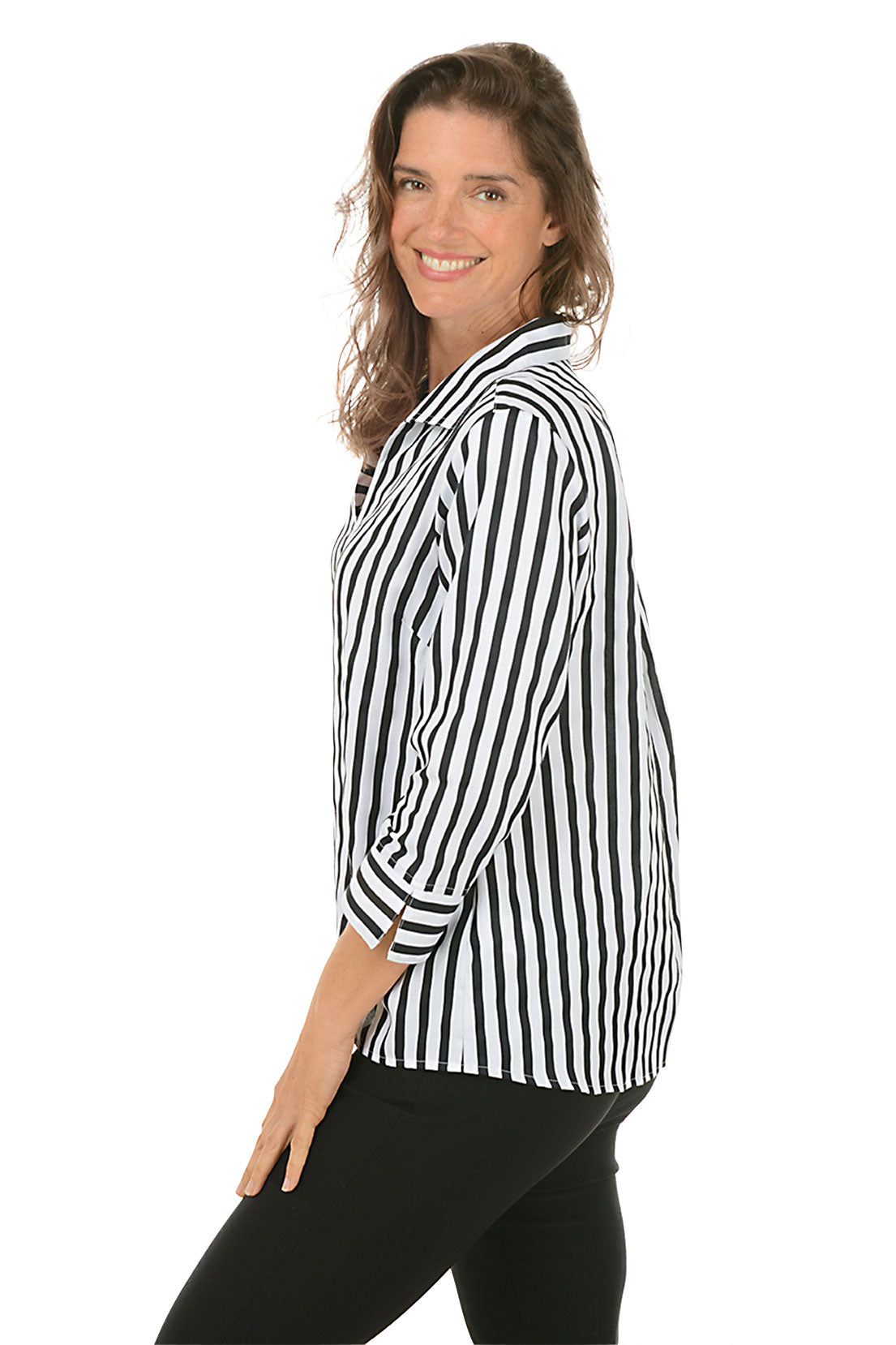 Monochrome Striped Agnes Pleated Back Blouse